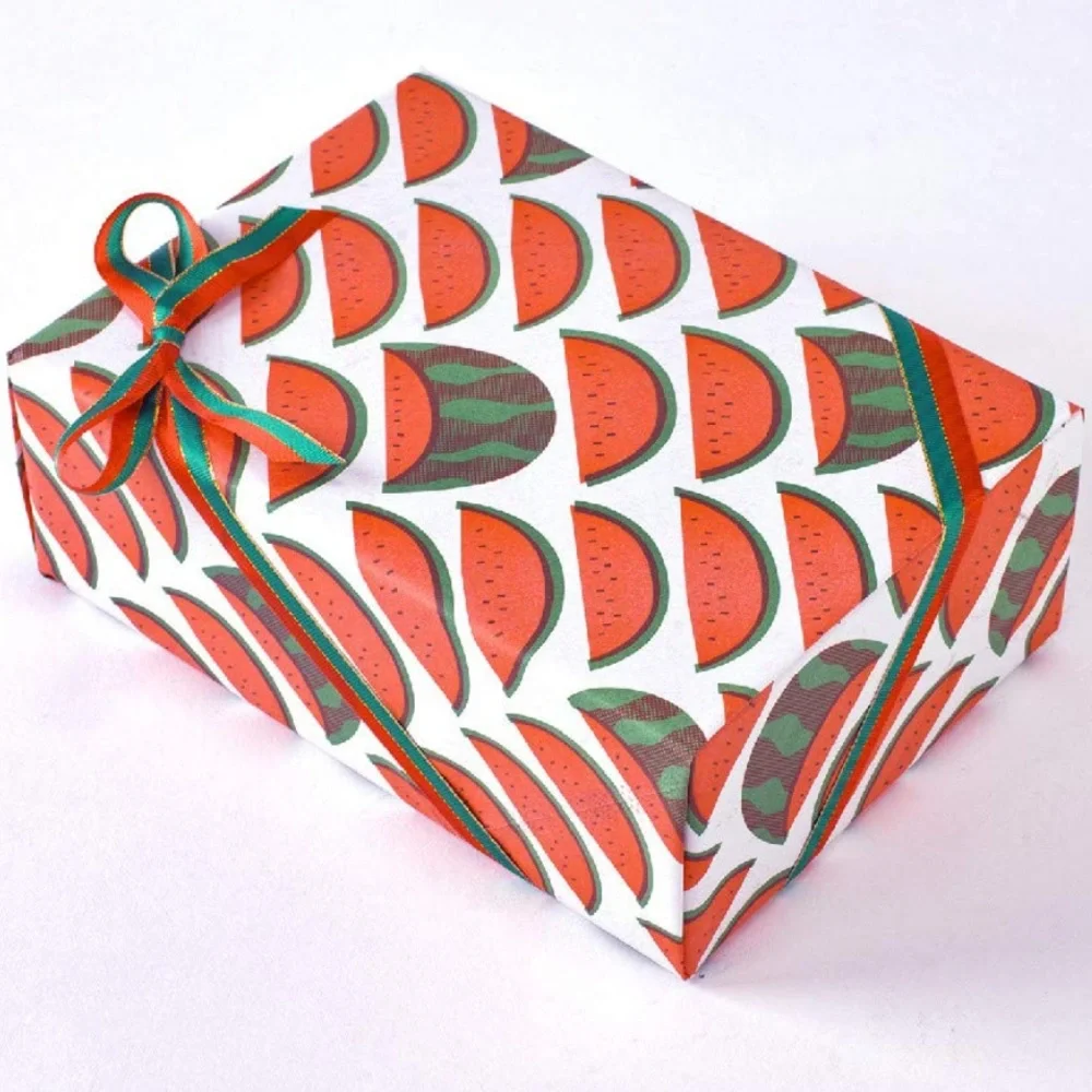 NWT Knot & Bow Watermelon newsprint wrapping paper